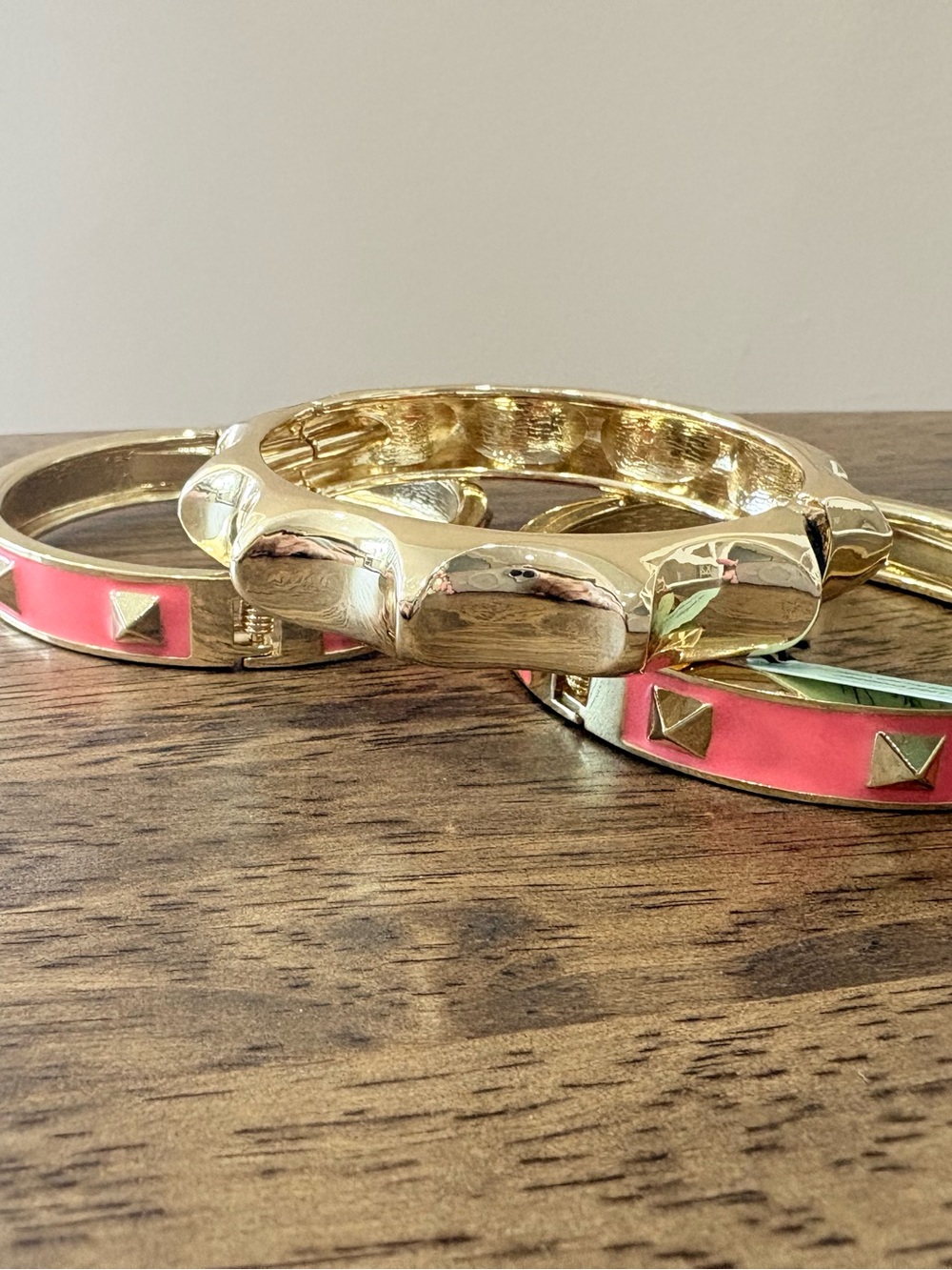 1 Studded Enamel Hinge Bangle Bracelet - Picture 3 of 9